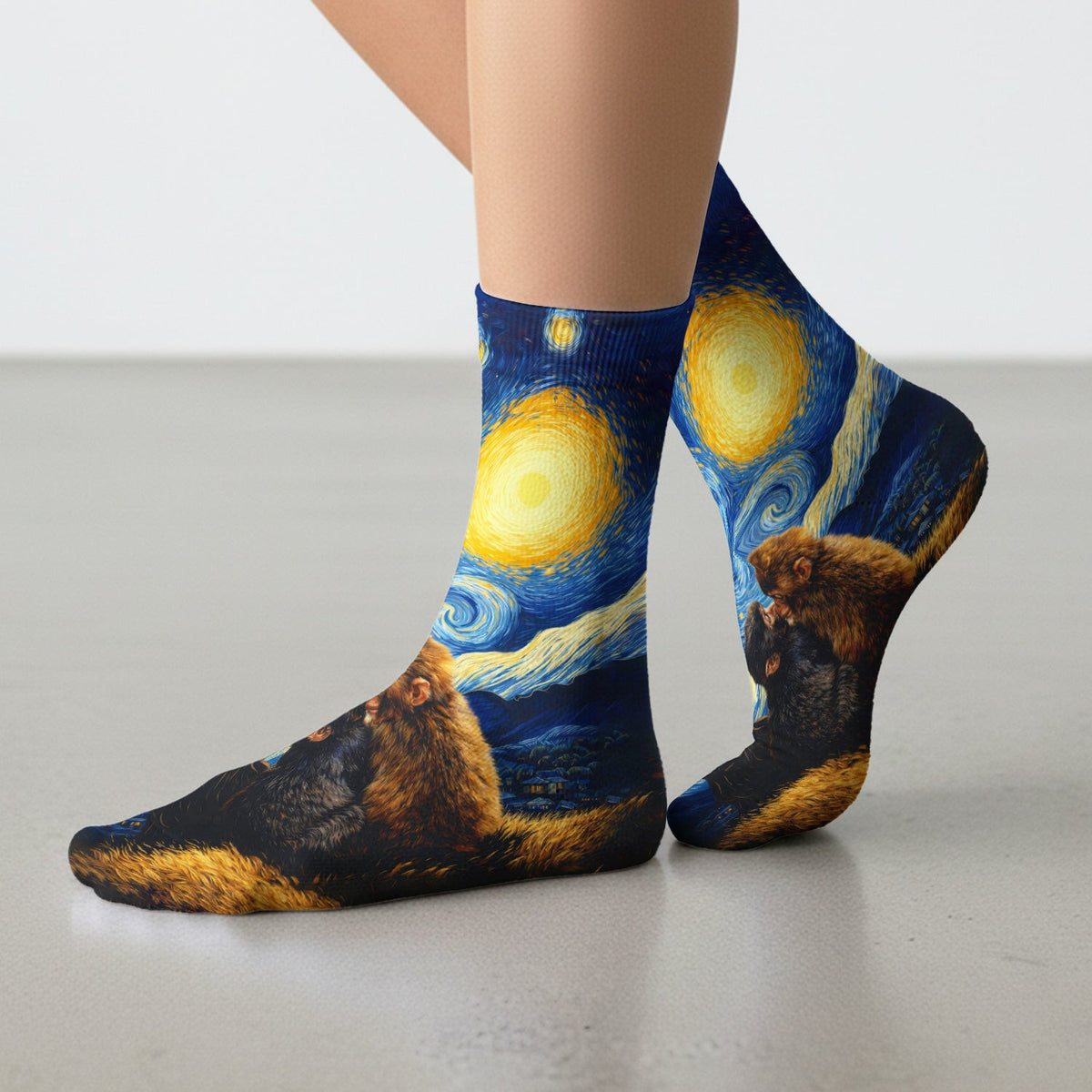 Romantic Monkey Couple Night Sky Pattern Socks, Socks for Nurse Doctor