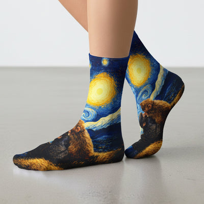 Romantic Monkey Couple Night Sky Pattern Socks, Socks for Nurse Doctor