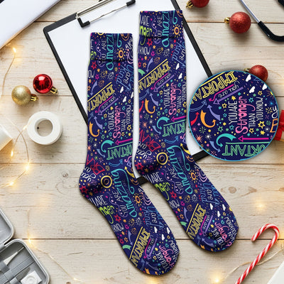 Inspirational Quote Pattern Socks, Socks for Nurse Doctor