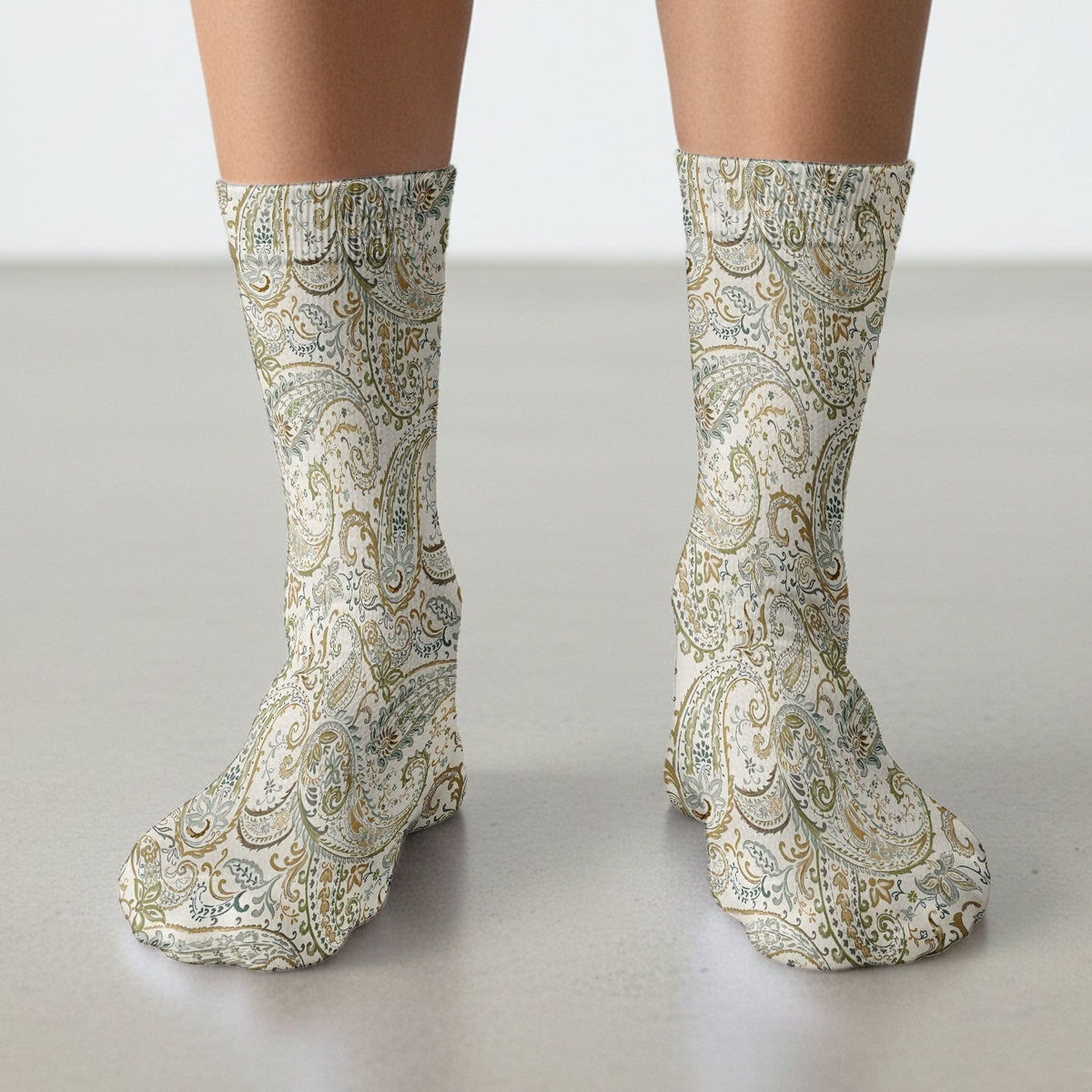 Elegant Sage Green Vintage Paisley Floral Vine Pattern Nurse Socks, Socks for Nurse Doctor