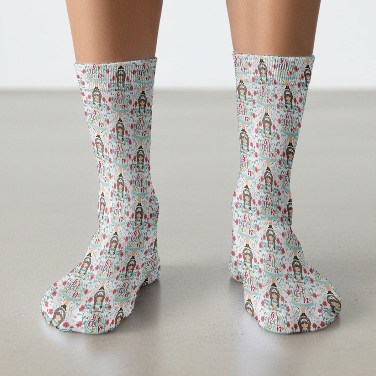 Get Well Soon Girl Floral Caring Pattern Socks, Adult Socks for Men and Women