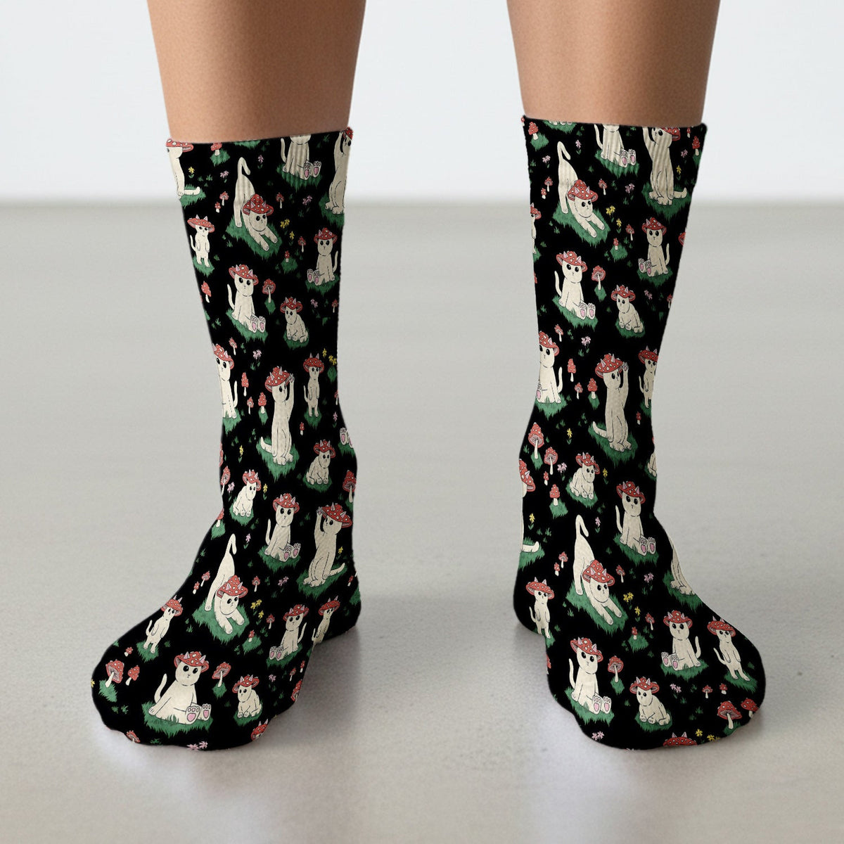 Cute Mushroom Cat Pattern Socks, Socks for Nurse Doctor