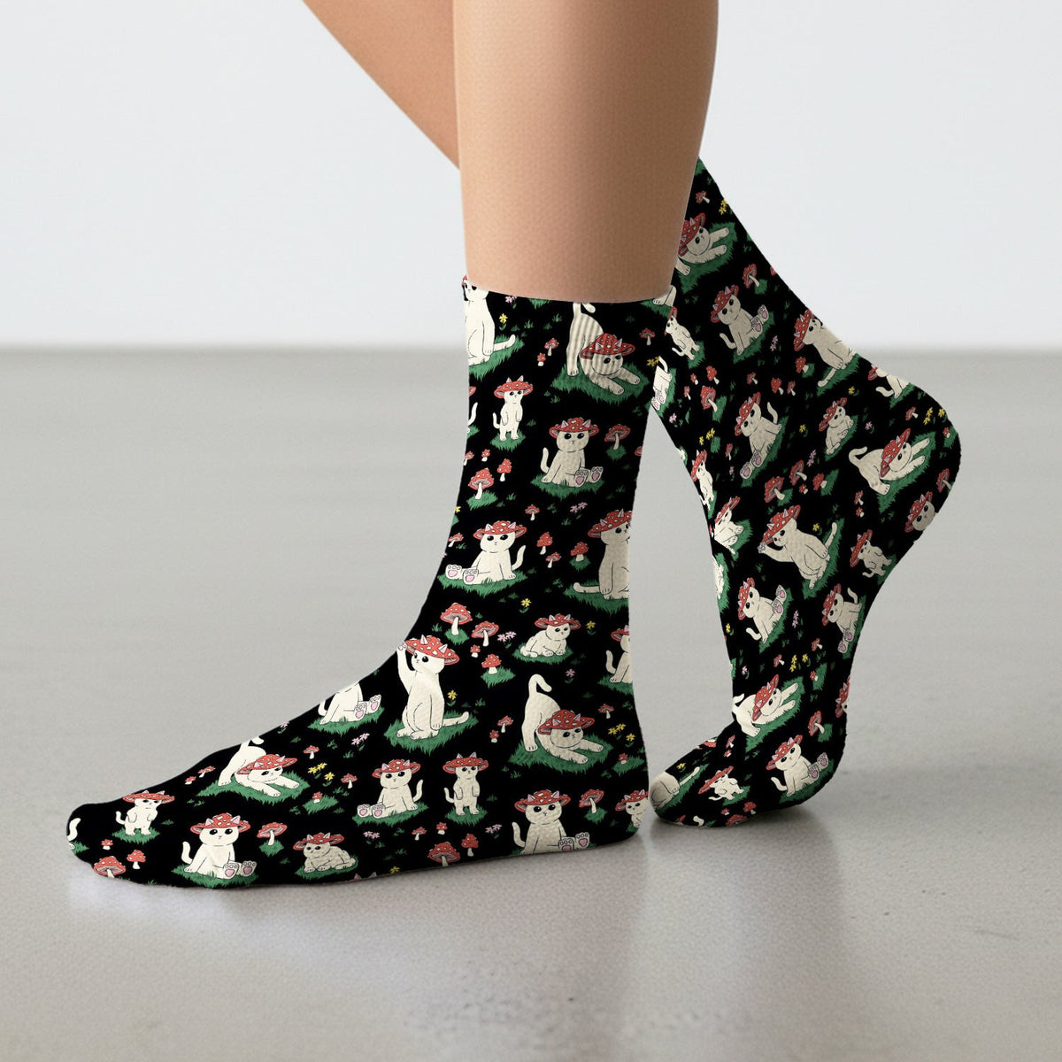 Cute Mushroom Cat Pattern Socks, Socks for Nurse Doctor