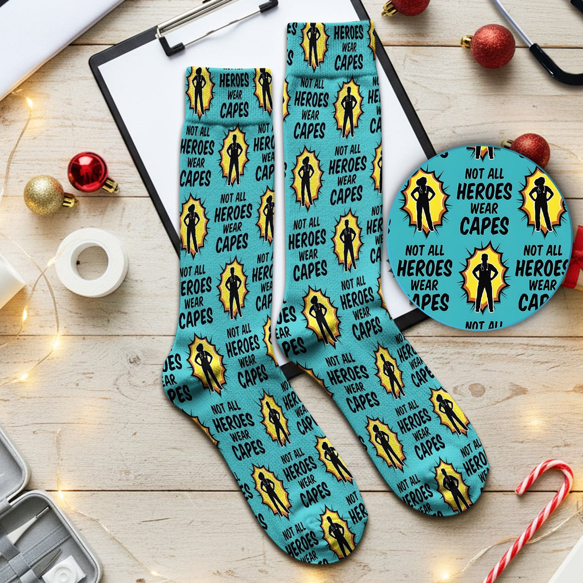 Not All Heroes Wear Capes Nurse Pattern Socks, Breathable Fabrics Medical Uniform