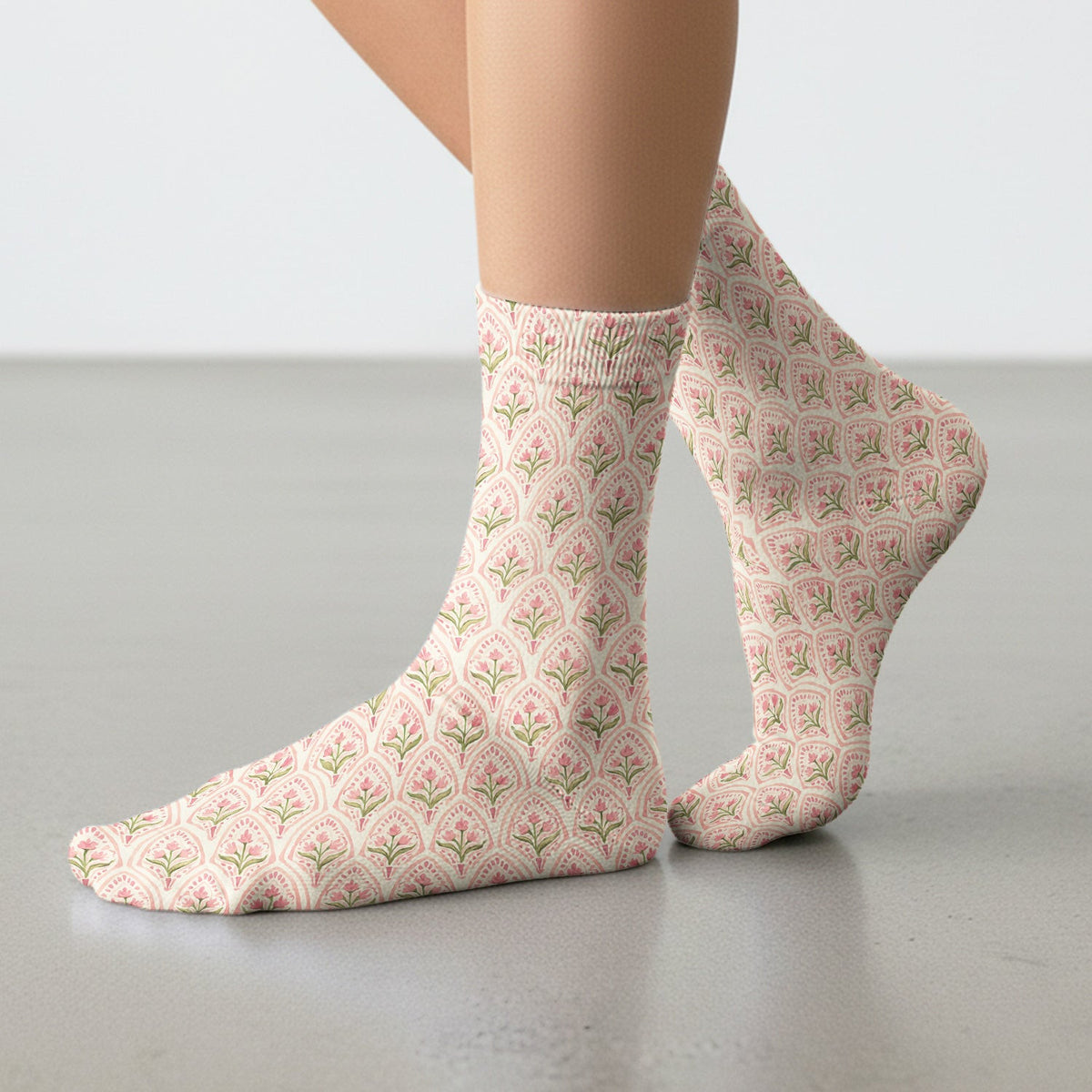 Pink Tulip Floral Arch Pattern Nurse Socks, Socks for Nurse Doctor