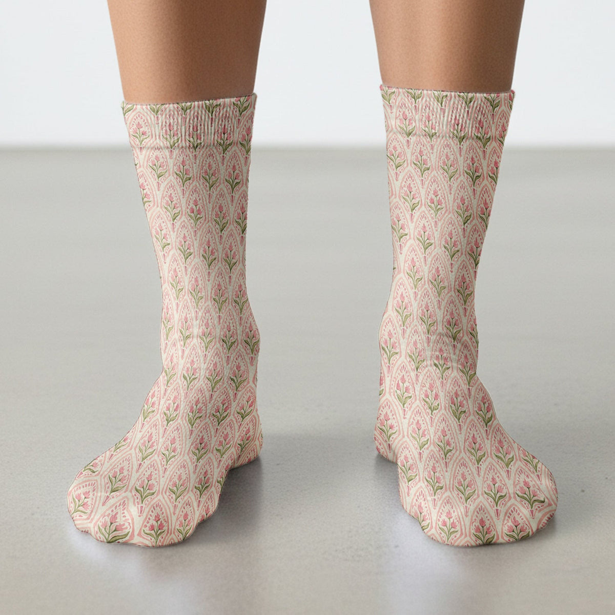 Pink Tulip Floral Arch Pattern Nurse Socks, Socks for Nurse Doctor