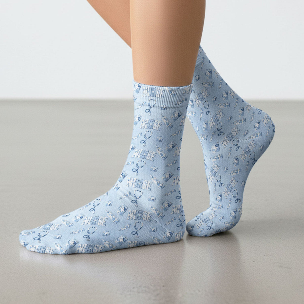 Blue Nurse Medical Pattern Socks, Socks for Nurse Doctor