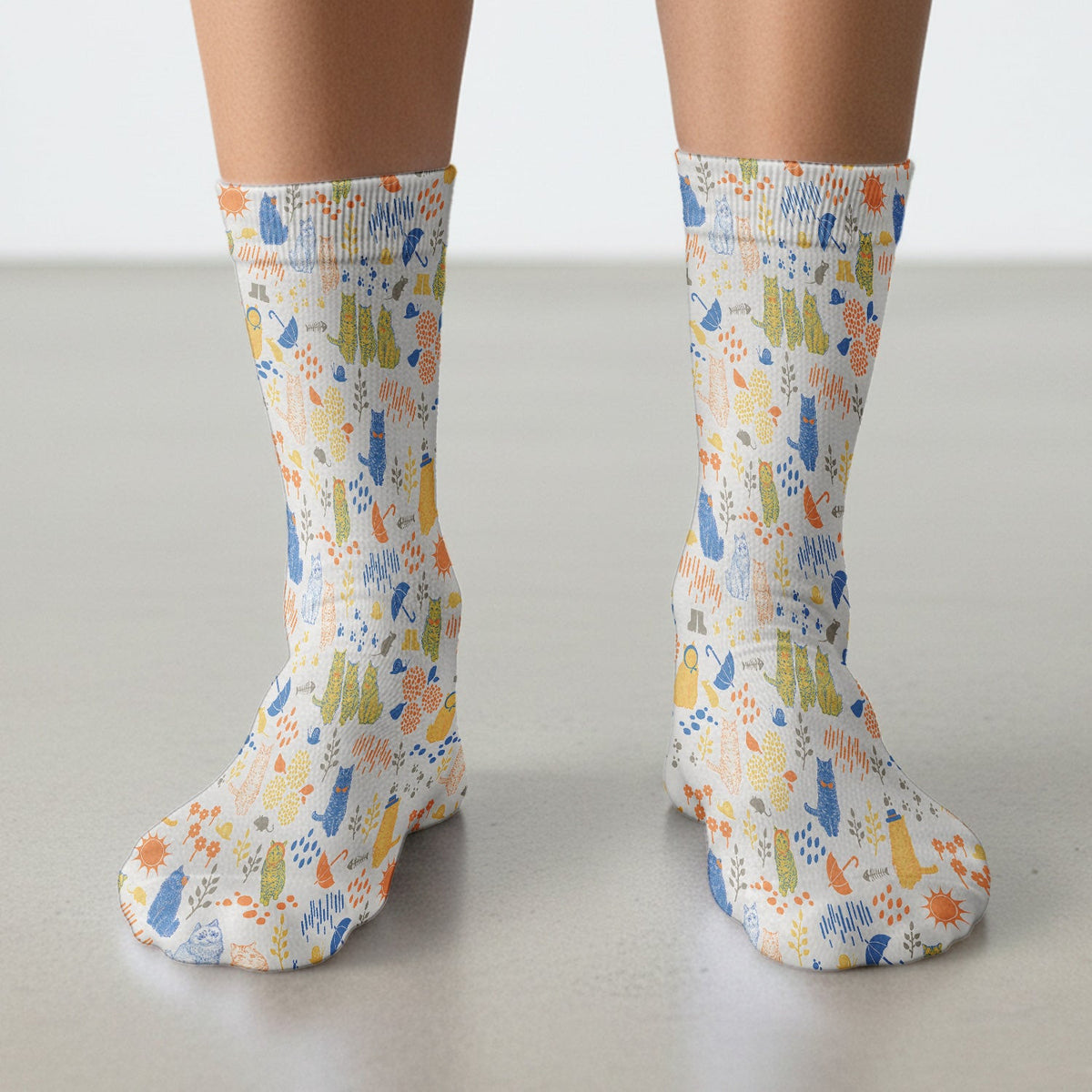 Cozy Rainy Day Cat Lover Nature Nurse Pattern Socks, Adult Socks for Men and Women
