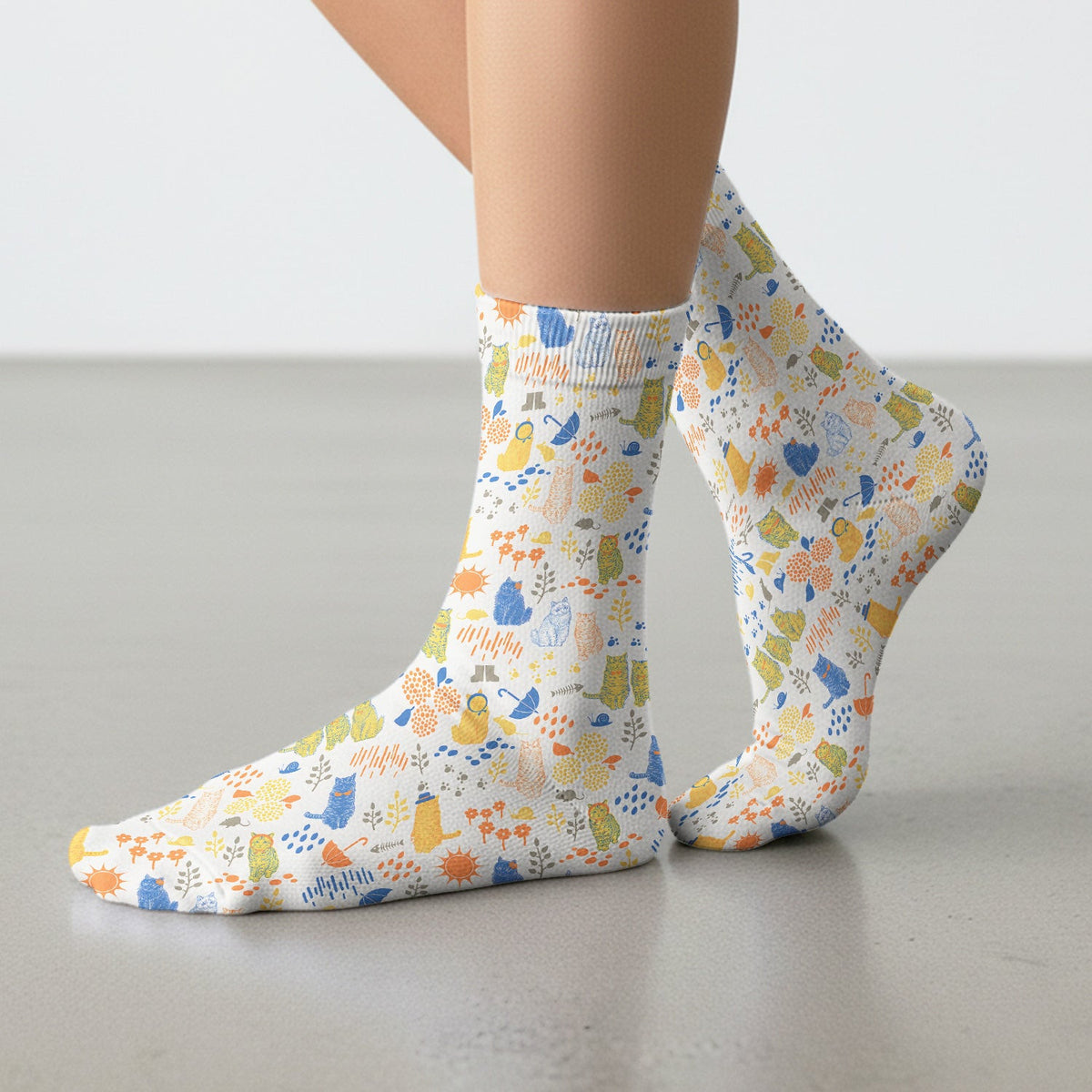 Cozy Rainy Day Cat Lover Nature Nurse Pattern Socks, Adult Socks for Men and Women