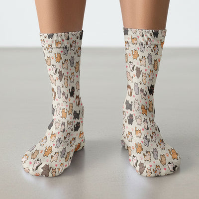 Cute Pixel Cat Heart Paw Pattern Socks, Socks for Nurse Doctor