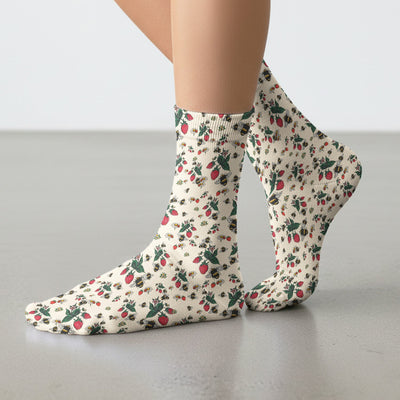 Cute Strawberry Bee Daisy Floral Pattern Scrub Socks, Socks for Nurse Doctor
