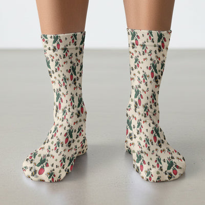 Cute Strawberry Bee Daisy Floral Pattern Scrub Socks, Socks for Nurse Doctor