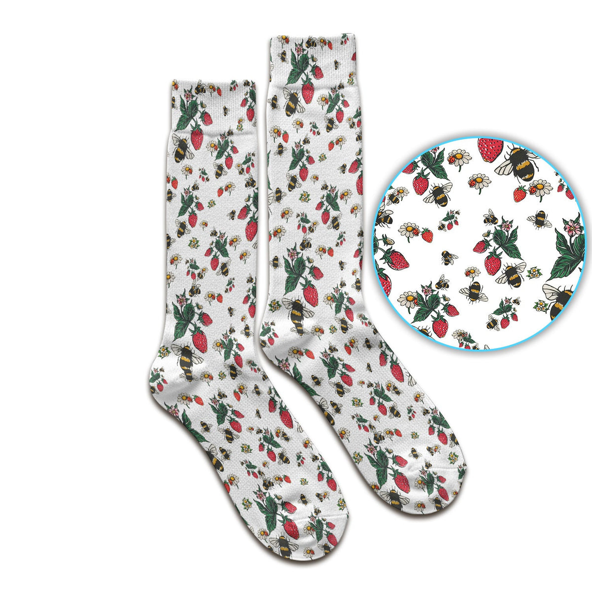 Cute Strawberry Bee Daisy Floral Pattern Scrub Socks, Socks for Nurse Doctor