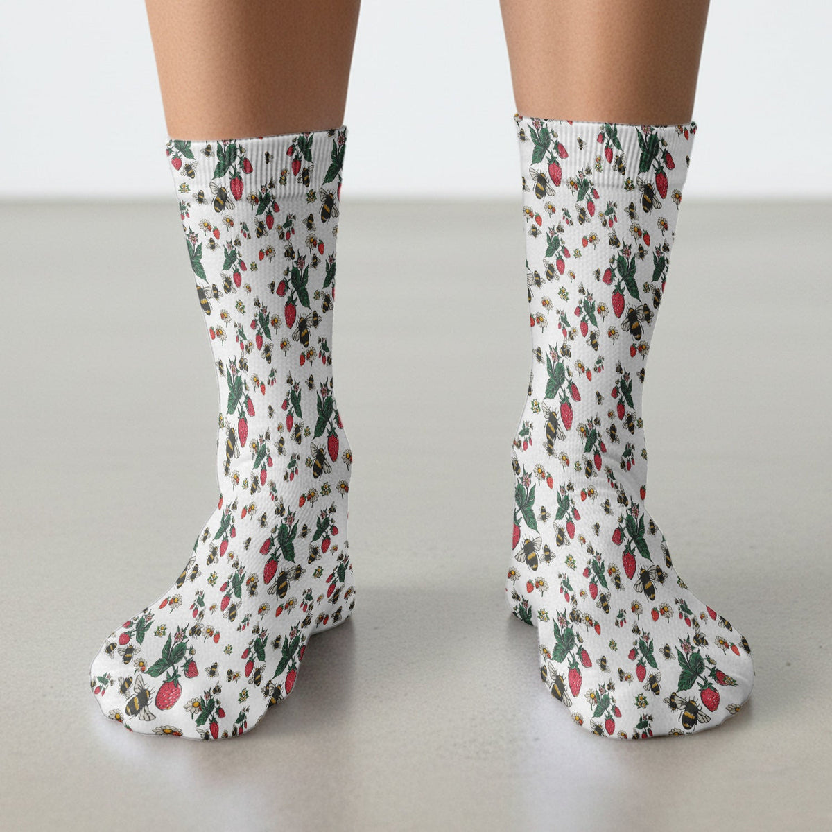 Cute Strawberry Bee Daisy Floral Pattern Scrub Socks, Socks for Nurse Doctor