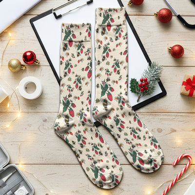Cute Strawberry Bee Daisy Floral Pattern Scrub Socks, Socks for Nurse Doctor