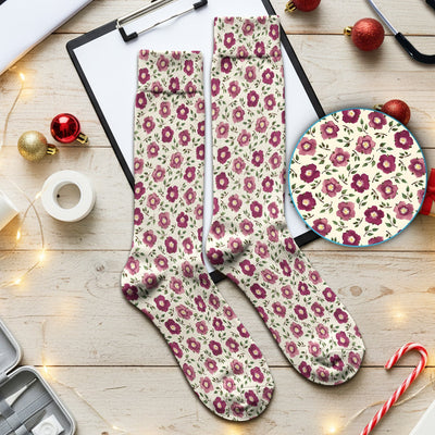 Purple Floral Blossom Leaf Pattern Nurse Socks, Socks for Nurse Doctor