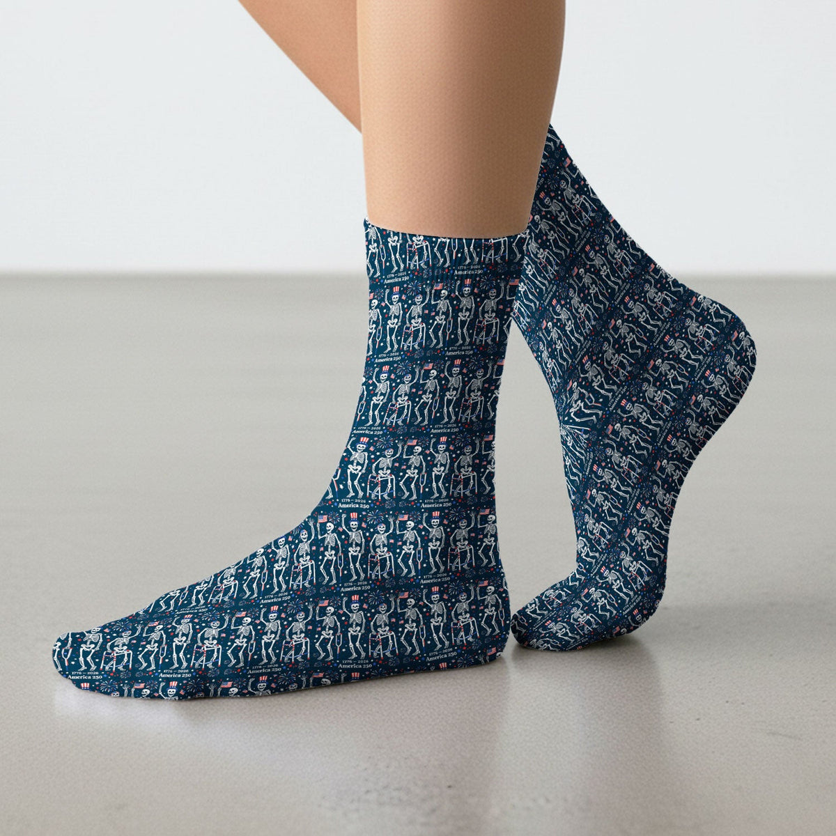 Festive Patriotic Skeleton America 250 Pattern Socks, Socks for Nurse Doctor