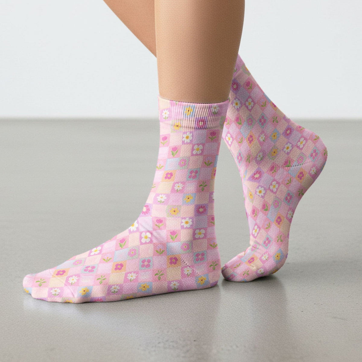 Lovely Pastel Floral Patchwork Pattern Socks, Socks for Nurse Doctor