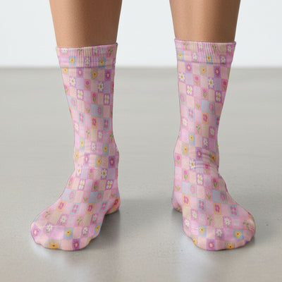 Lovely Pastel Floral Patchwork Pattern Socks, Socks for Nurse Doctor