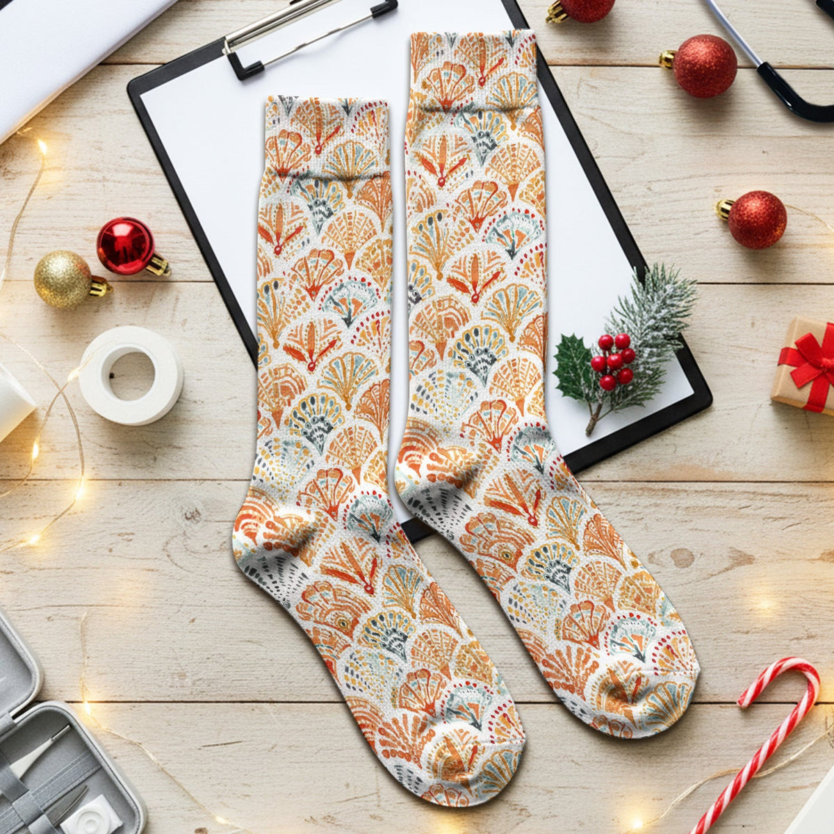 Cute Boho Fan Pattern Socks, Socks for Nurse Doctor