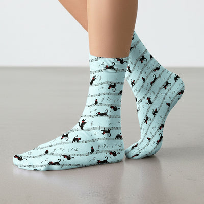 Cute Dancing Black Cat Music Staff Pattern Scrub Socks, Socks for Nurse Doctor