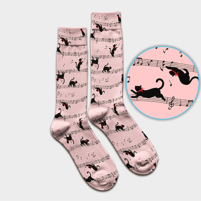 Cute Dancing Black Cat Music Staff Pattern Scrub Socks, Socks for Nurse Doctor