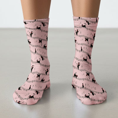 Cute Dancing Black Cat Music Staff Pattern Scrub Socks, Socks for Nurse Doctor