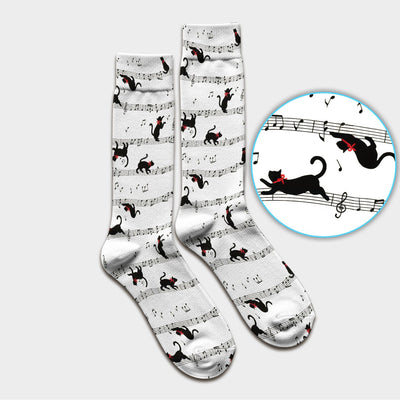 Cute Dancing Black Cat Music Staff Pattern Scrub Socks, Socks for Nurse Doctor