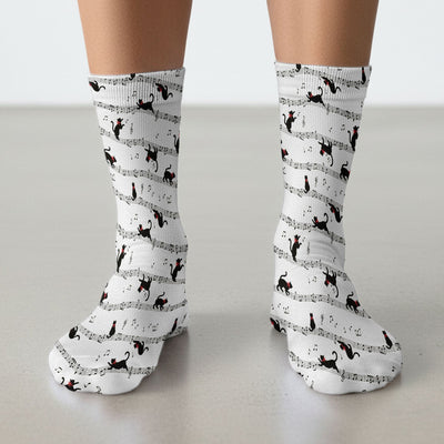 Cute Dancing Black Cat Music Staff Pattern Scrub Socks, Socks for Nurse Doctor