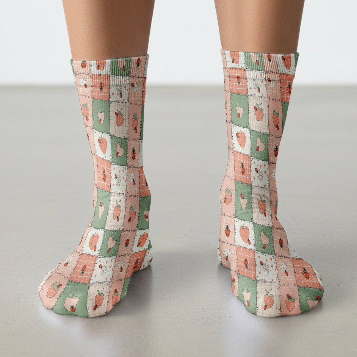 Strawberry Ladybug Patchwork Pattern Socks, Socks for Nurse Doctor