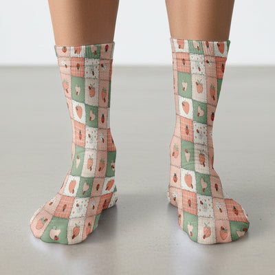 Strawberry Ladybug Patchwork Pattern Socks, Socks for Nurse Doctor