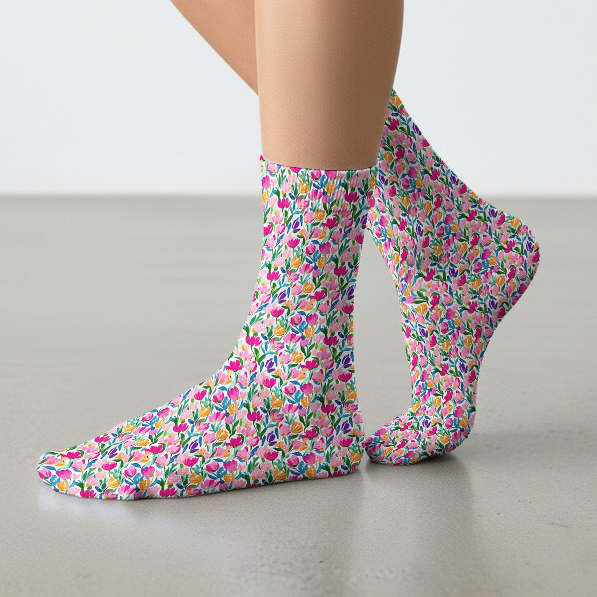 Vibrant Tulip Meadow Pattern Socks, Socks for Nurse Doctor