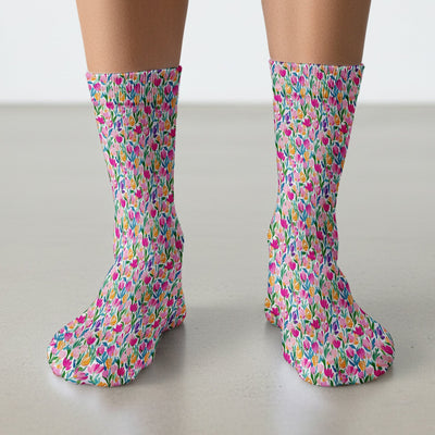 Vibrant Tulip Meadow Pattern Socks, Socks for Nurse Doctor