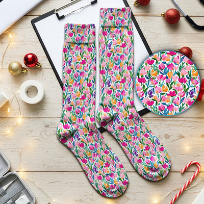 Vibrant Tulip Meadow Pattern Socks, Socks for Nurse Doctor