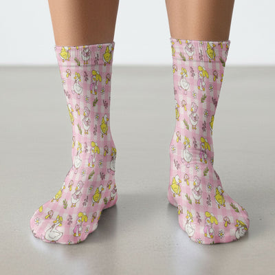 Cute Duck Outfit Gingham Pattern Scrub Socks, Socks for Nurse Doctor