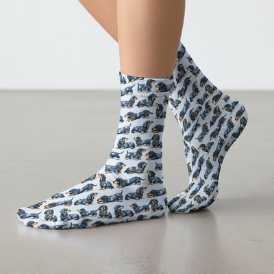 Denim Dachshund Dog Pattern Socks, Socks for Nurse Doctor