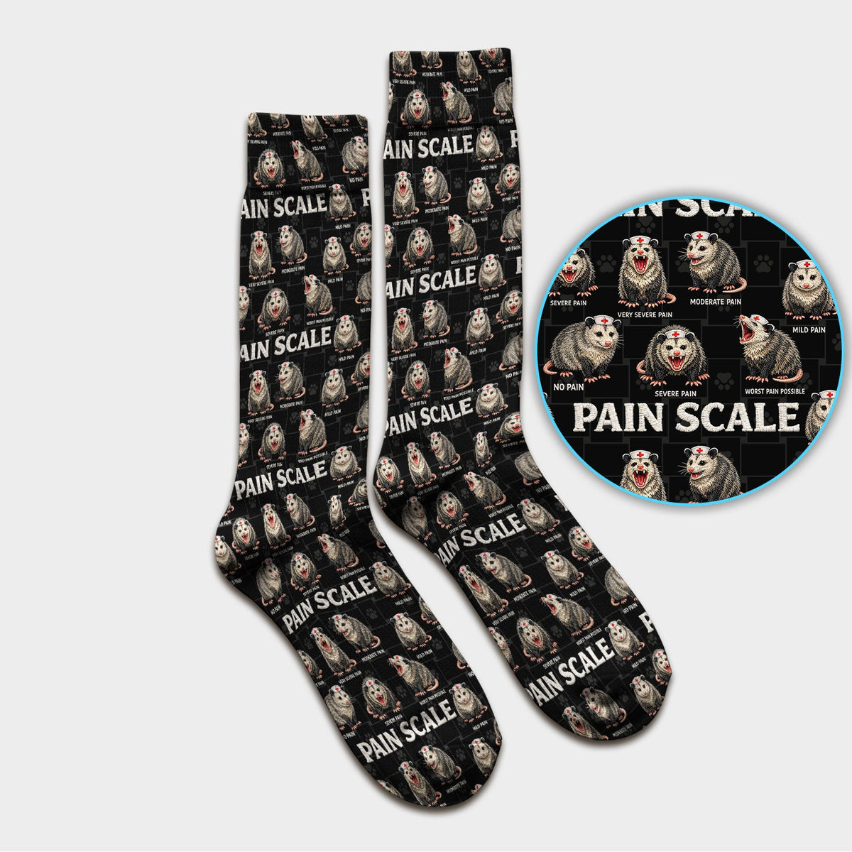 Edgy Possum Pain Scale Nurse Pattern Socks, Socks for Nurse Doctor