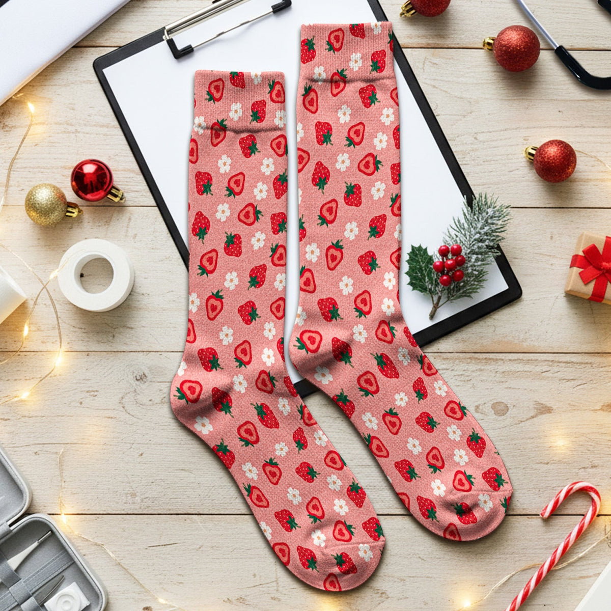 Sweet Strawberry Blossom Print Socks, Socks for Nurse Doctor