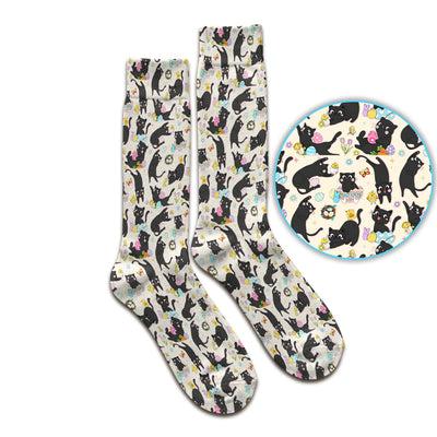 Playful Black Cat Easter Egg Pattern Socks, Breathable Fabrics Medical Uniform