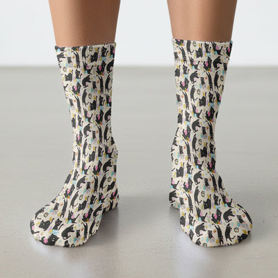 Playful Black Cat Easter Egg Pattern Socks, Breathable Fabrics Medical Uniform