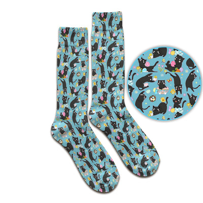 Playful Black Cat Easter Egg Pattern Socks, Breathable Fabrics Medical Uniform
