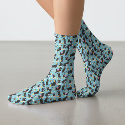 Playful Black Cat Easter Egg Pattern Socks, Breathable Fabrics Medical Uniform