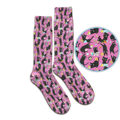 Playful Black Cat Easter Egg Pattern Socks, Breathable Fabrics Medical Uniform