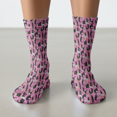 Playful Black Cat Easter Egg Pattern Socks, Breathable Fabrics Medical Uniform