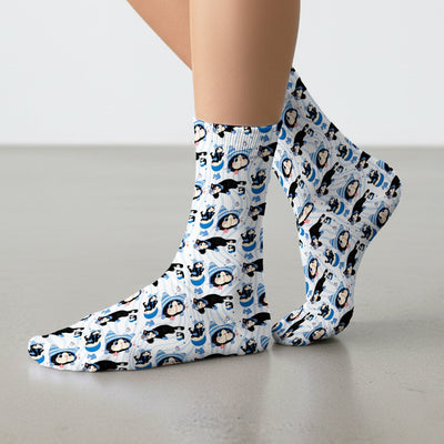 Charming Kitten Fish Pattern Print Socks, Adult Socks for Men and Women