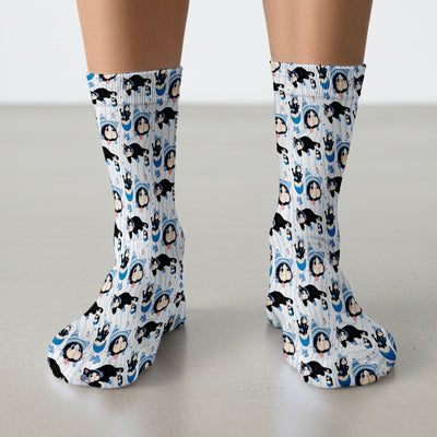 Charming Kitten Fish Pattern Print Socks, Adult Socks for Men and Women