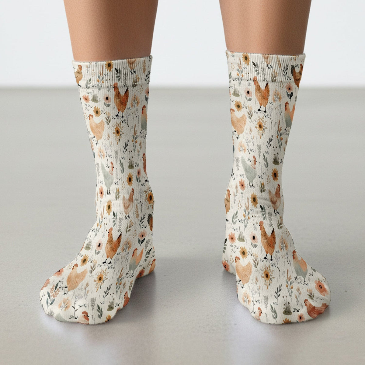 Charming Chicken Floral Farm Pattern Socks, Socks for Nurse Doctor