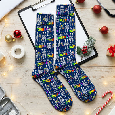 Rainbow Skeleton Dare To Be Yourself Pattern Socks, Adult Socks for Men and Women