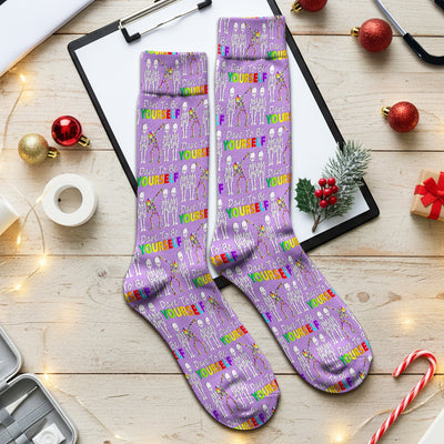 Rainbow Skeleton Dare To Be Yourself Pattern Socks, Adult Socks for Men and Women