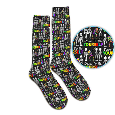 Rainbow Skeleton Dare To Be Yourself Pattern Socks, Adult Socks for Men and Women